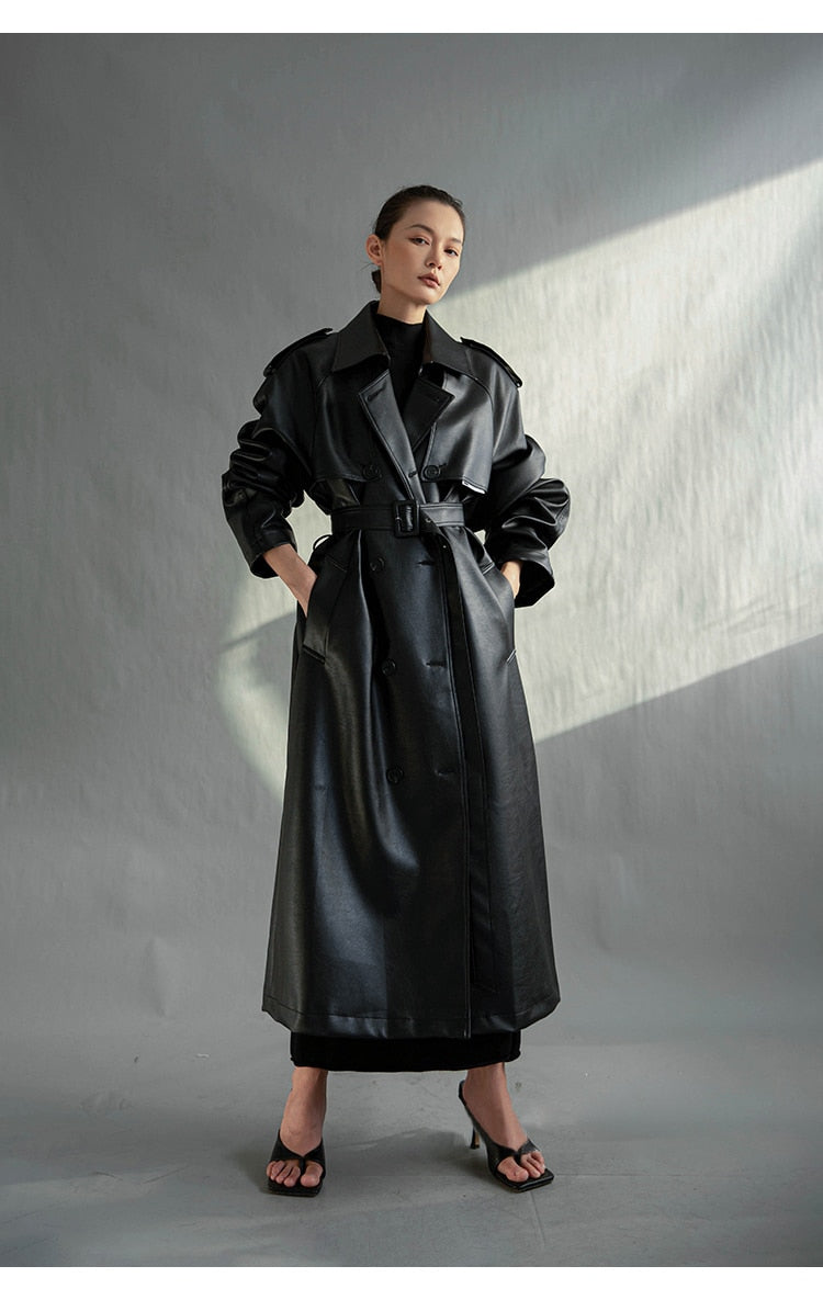 Ainsley belted leather coat