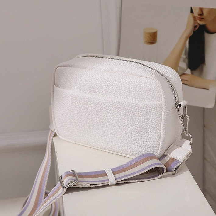White Abstract Strap Bag