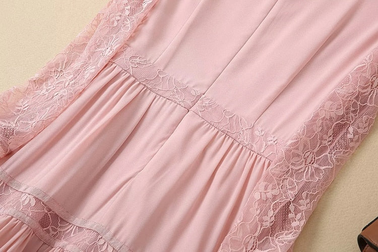 Akari Lace Trim Dress pink full length size