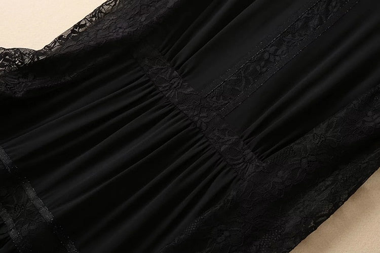 Akari Lace Trim black Dress full length