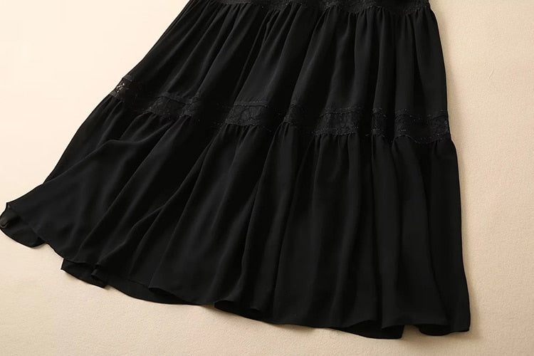 Akari Lace Trim black Dress floral