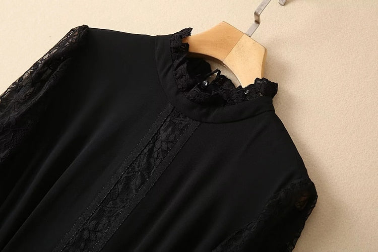 Akari Lace Trim  Black Dress neck design